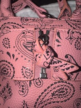 Brandon Blackwood Pink Paisley-Print Pebbled Leather Satchel